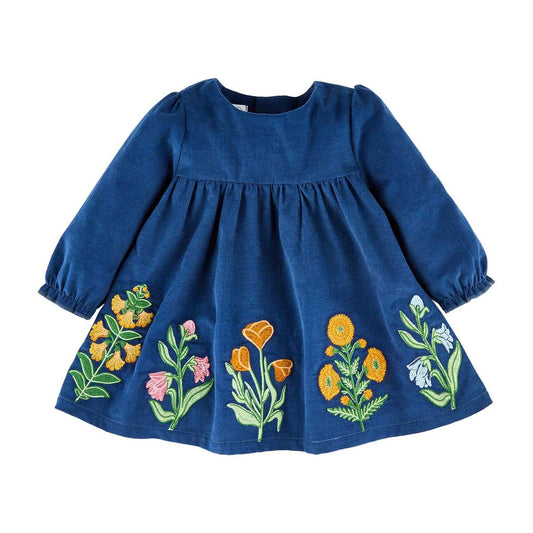 Floral Embroidered Corduroy Dress